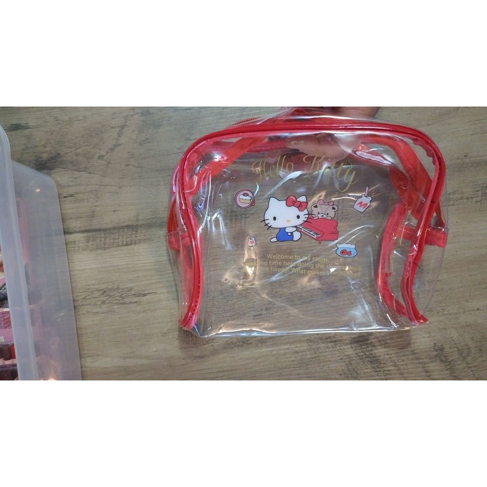 #HK-1074 Hello Kitty Cosmetic Bag Red Clear PVC Case